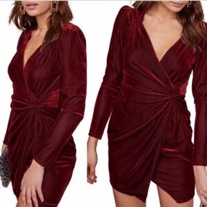 ASTR The Label Lanita Velvet Dress in Merlot Size XS